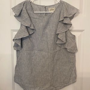 Jcrew linen blouse with ruffle cap shoulder